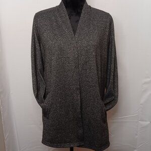 Karen Scott Sport Dark Gray/faded Black Color Open Front Cardigan with Pockets